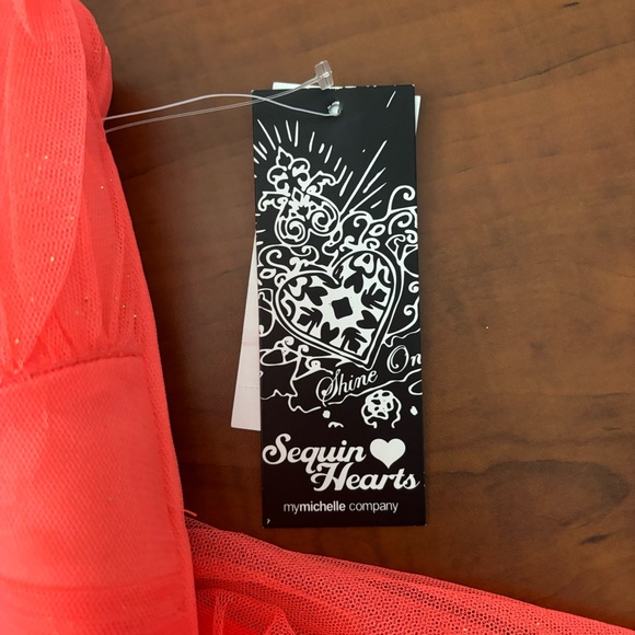 NWT Sequin Hearts Size 9 Pink Sparkly Padded One Shoulder Prom Formal Mini Dress - Picture 12 of 16